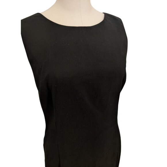 Vintage 90s Mario Serrani Black Sleeveless Midi Dress Classic Party Office Sz 14 - Picture 2 of 10